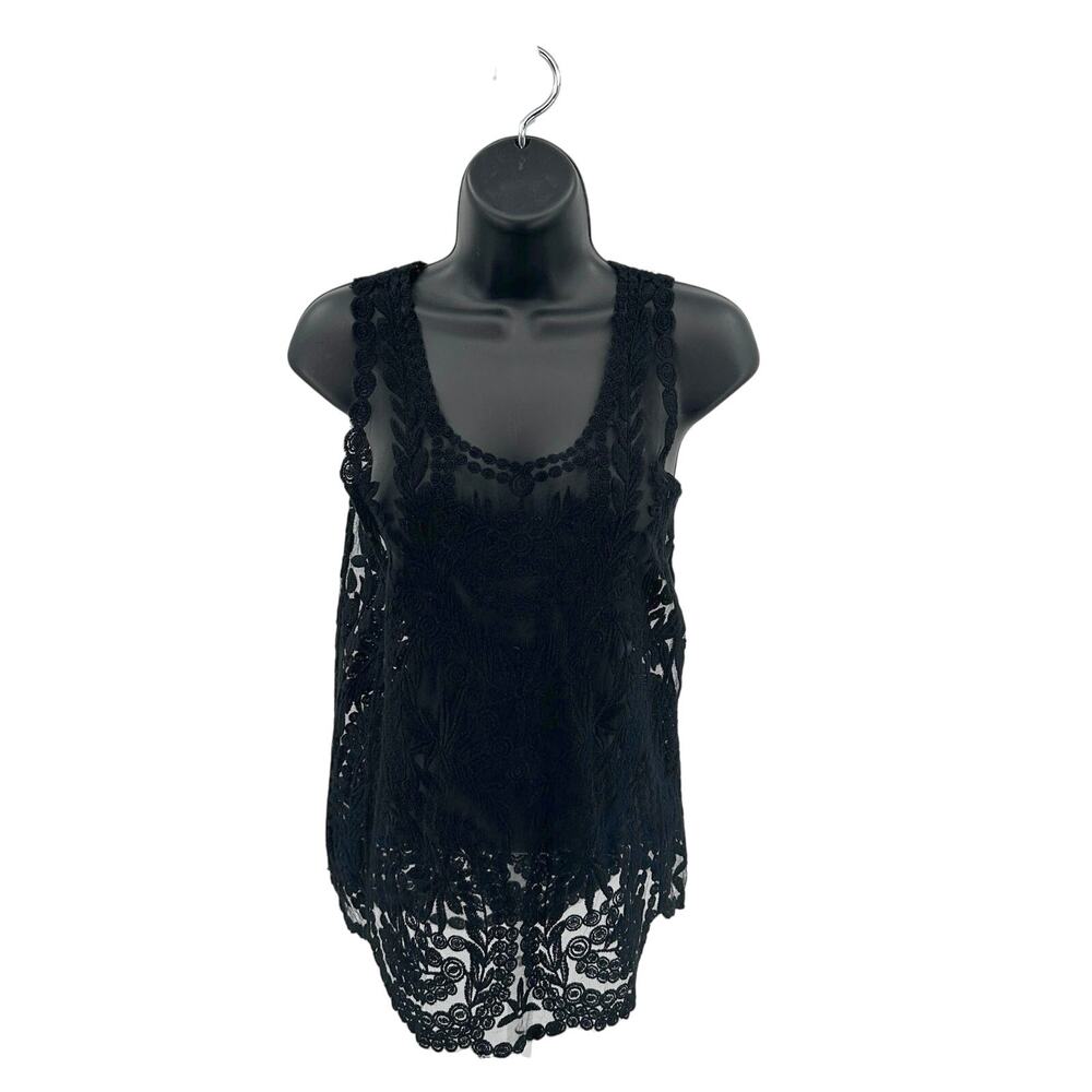 Pins And Needles Embroidered Lace Tank Top Women's Small Black Sleeveless Scoop